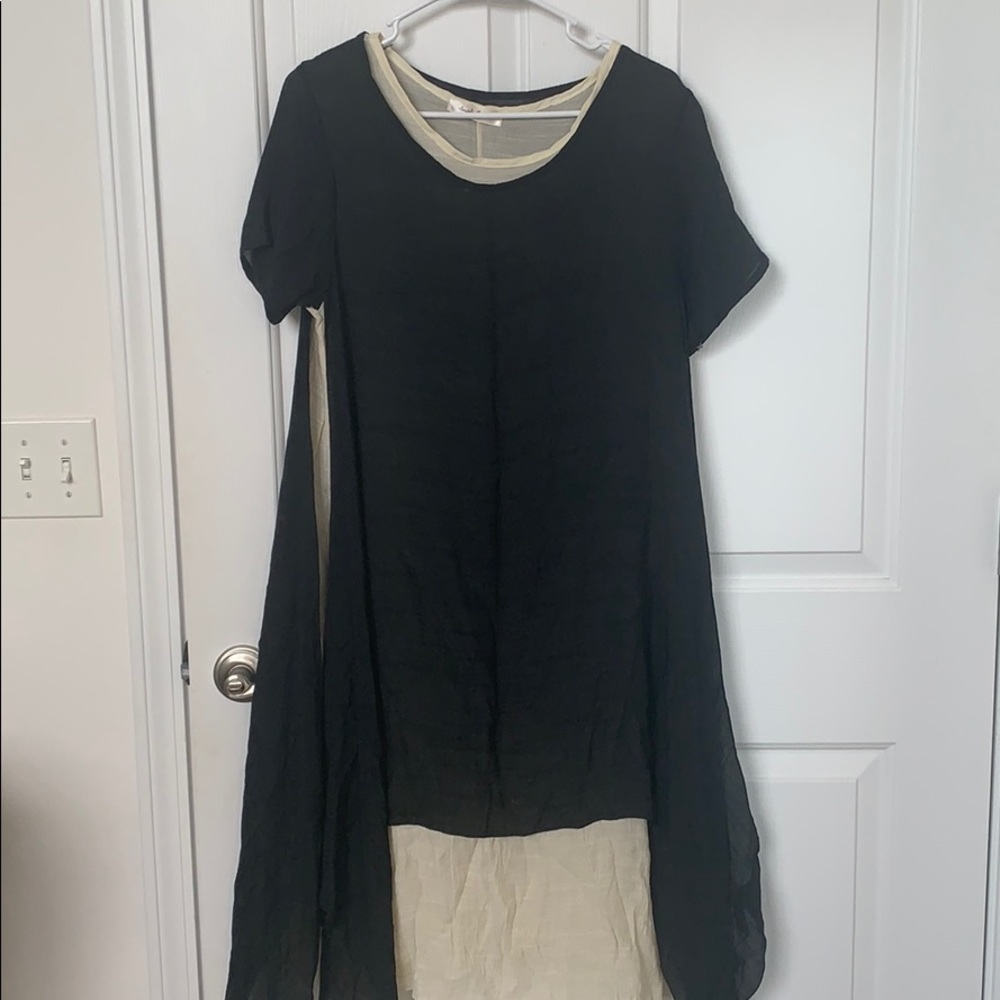 Linen black and cream dress